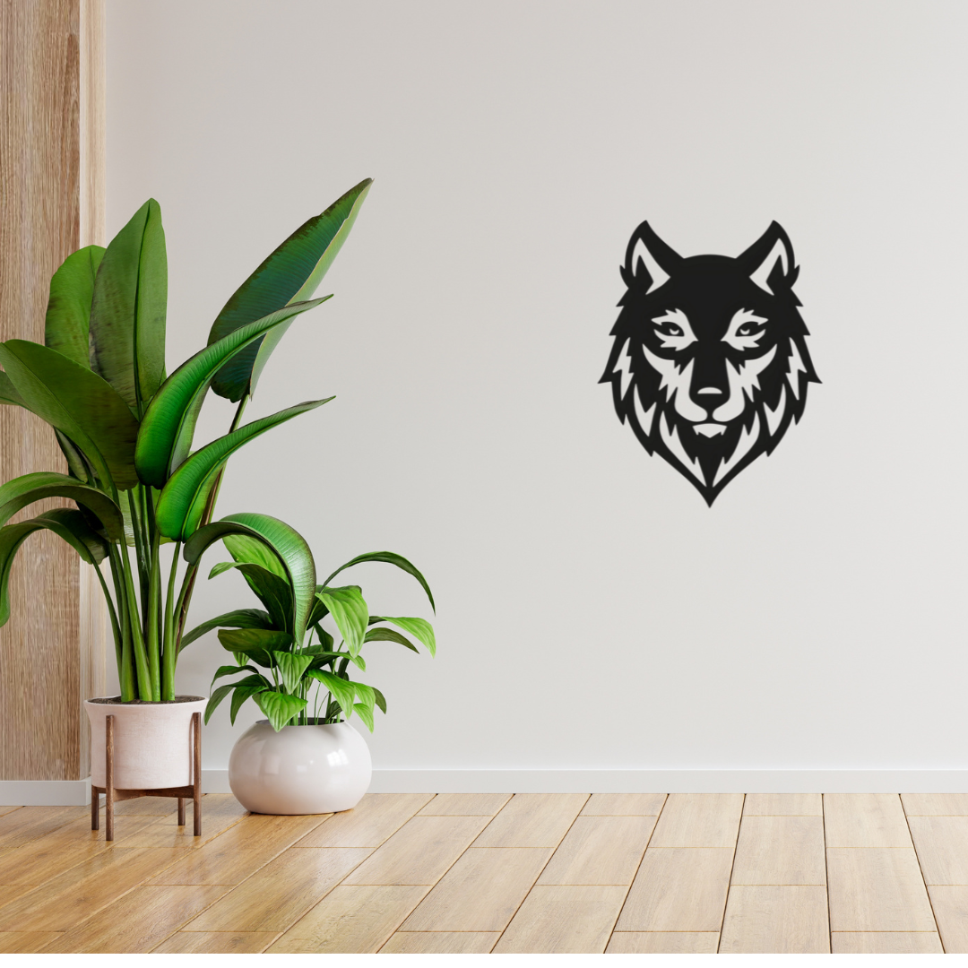 Fierce Wolf Face Metal Wall Art – 12 x 10 Inch Black Décor
