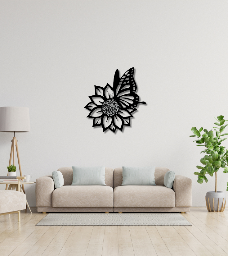 Sunflower Butterfly Metal Wall Decor | Powder Coated