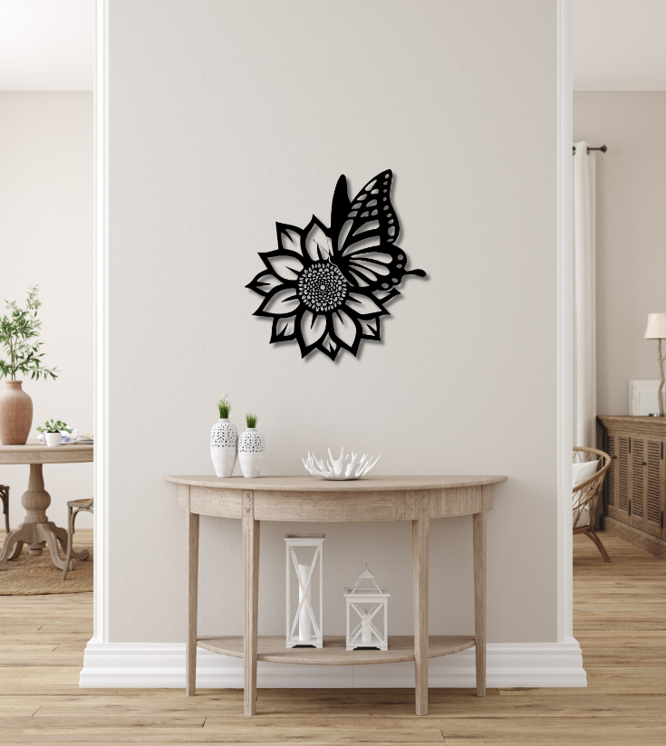 Sunflower Butterfly Metal Wall Decor | Powder Coated