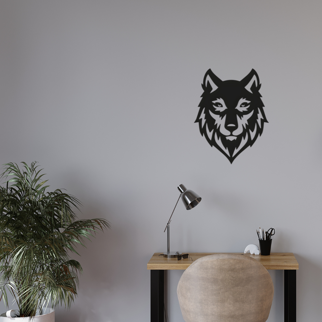 Fierce Wolf Face Metal Wall Art – 12 x 10 Inch Black Décor