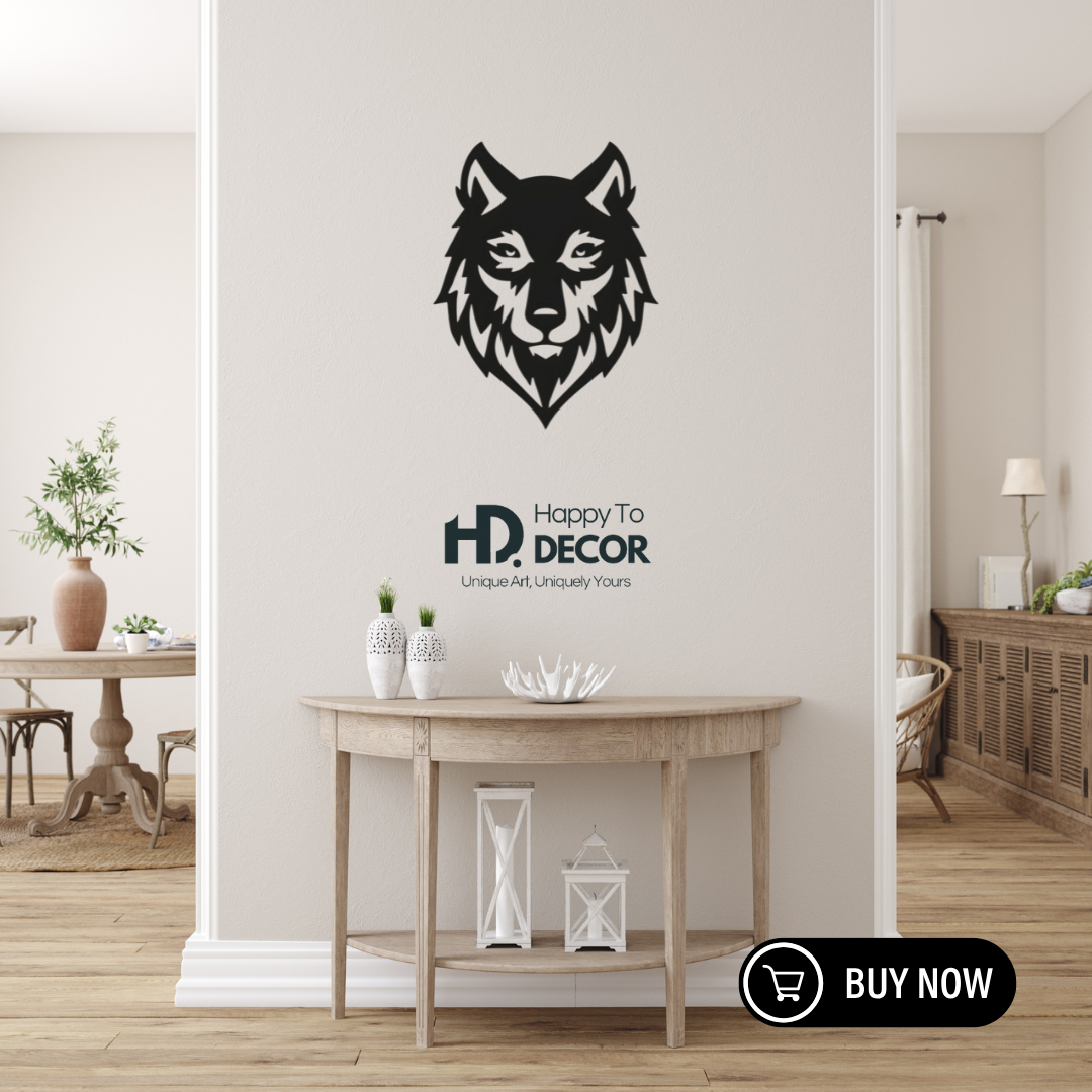 Fierce Wolf Face Metal Wall Art – 12 x 10 Inch Black Décor