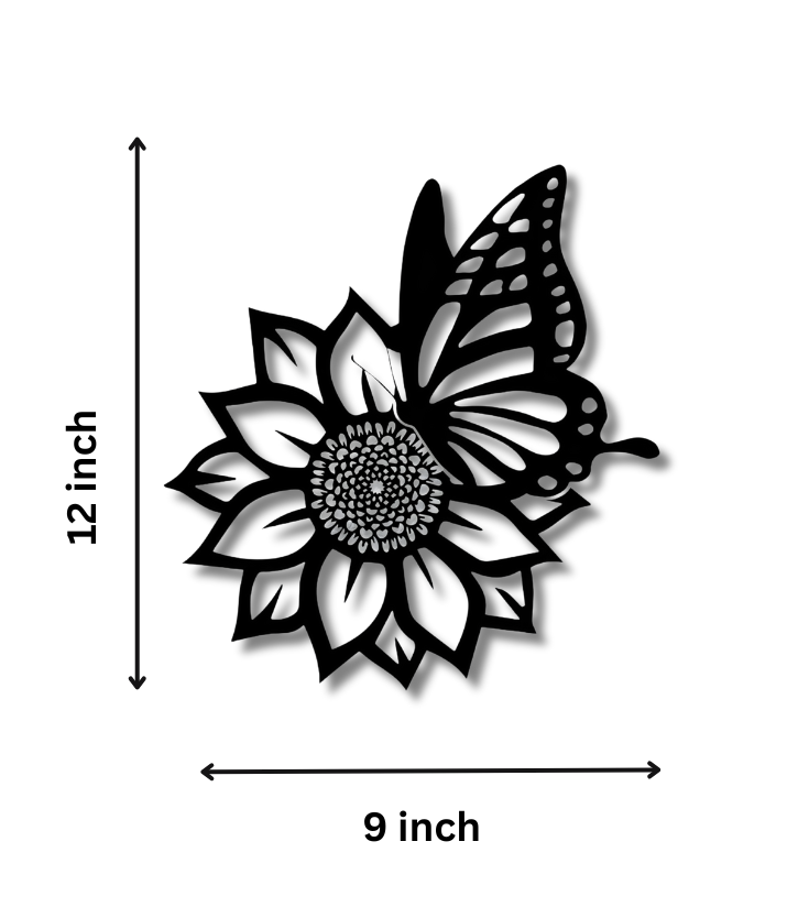 Sunflower Butterfly Metal Wall Decor | Powder Coated